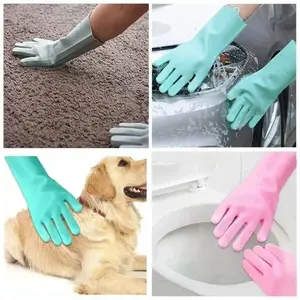 Silicone Dishwashing Gloves with Eco Friendly Multi Purpose for Kitchen Pet Bath Car Cleaning Waterproof Kitchen Cleaning Tools NONE