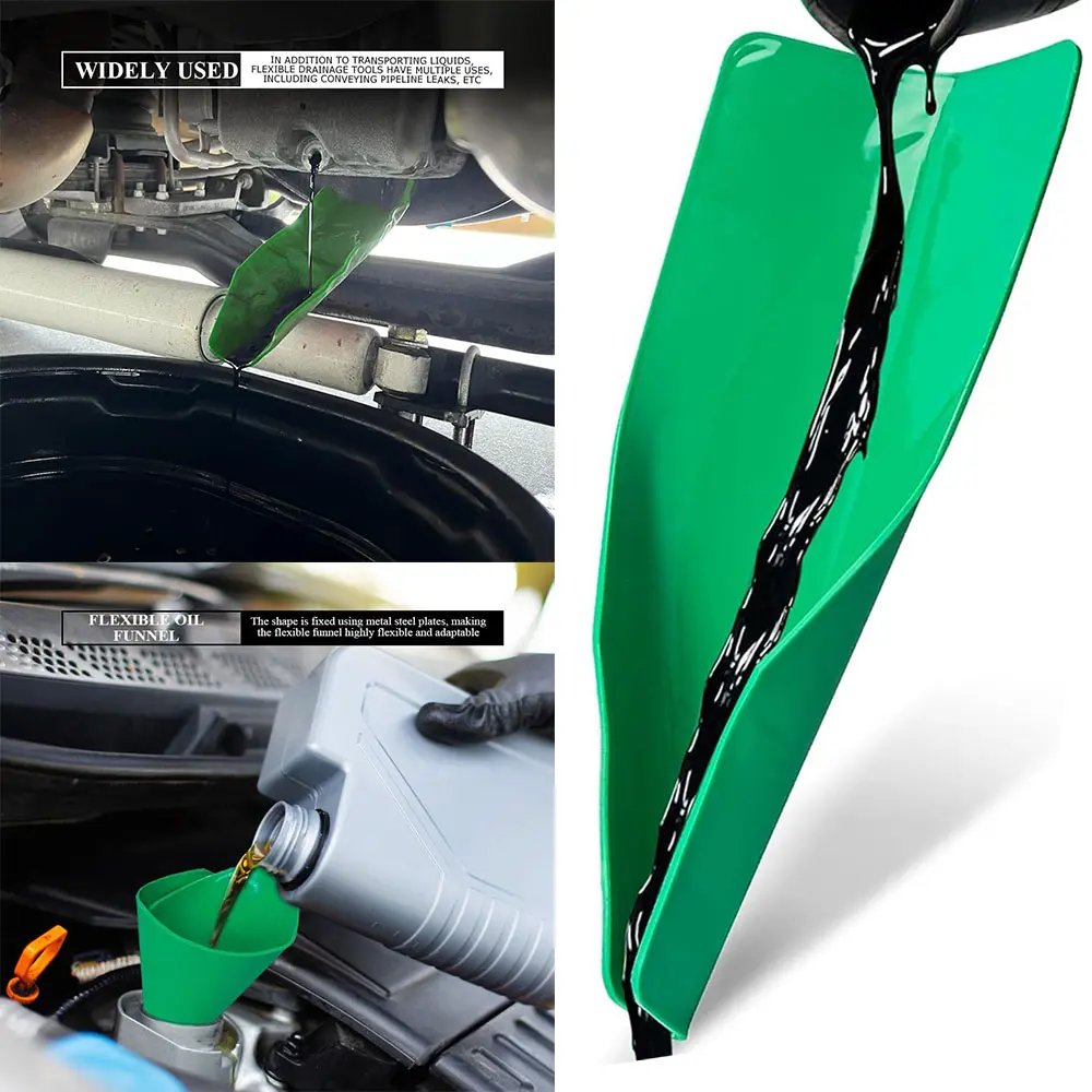 🔥Reused Flexible Foldable Oil Funnel, Multi-Purpose Form a Funnels for Automotive Use, Easy to Clean Small Wide Mouth Funnel for Oil Drain, Available in Green