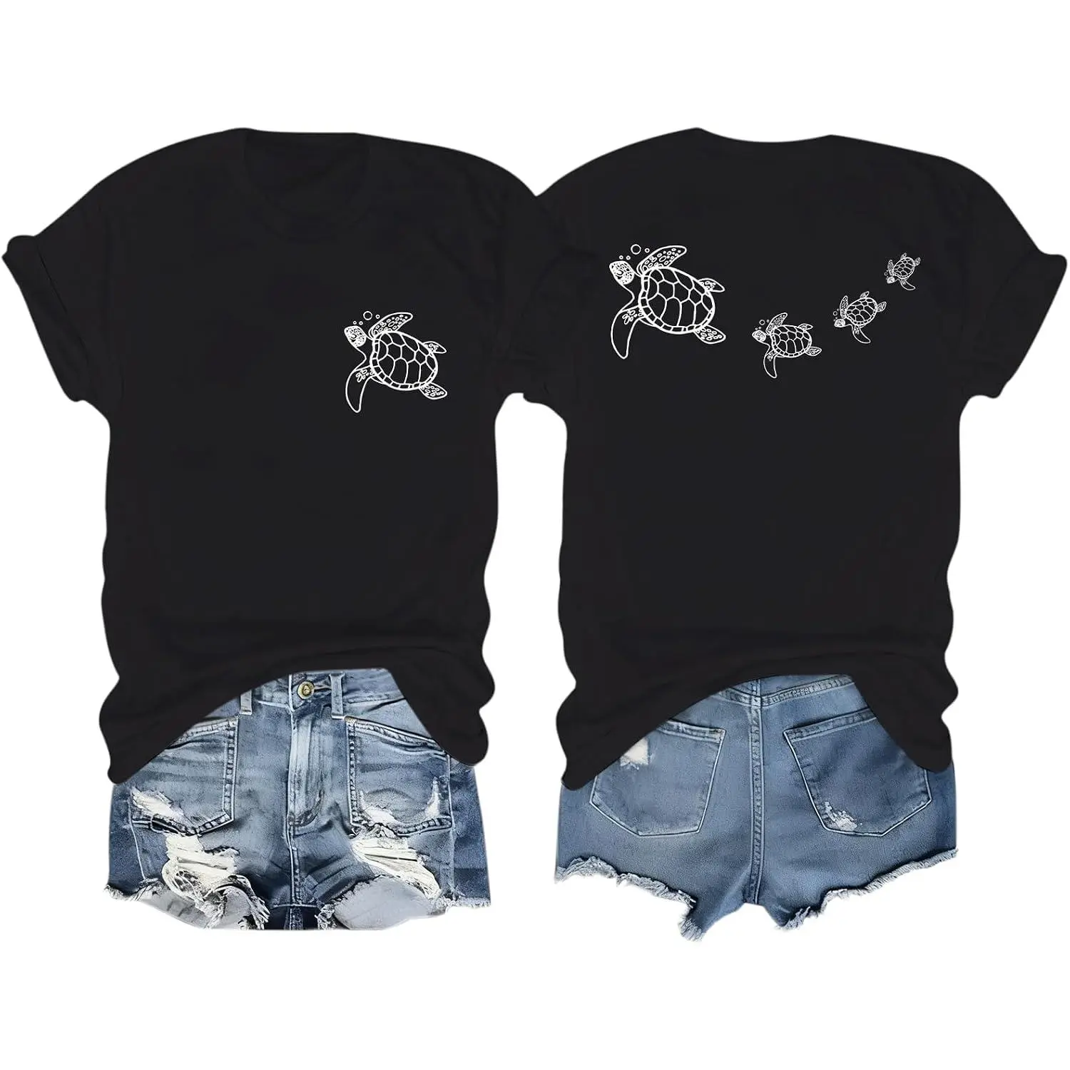 BeWithYou lovely women's sea turtle shirts, aesthetic preppy oceanic Hawaiian T-shirts, fun graphic tees, casual T-shirts