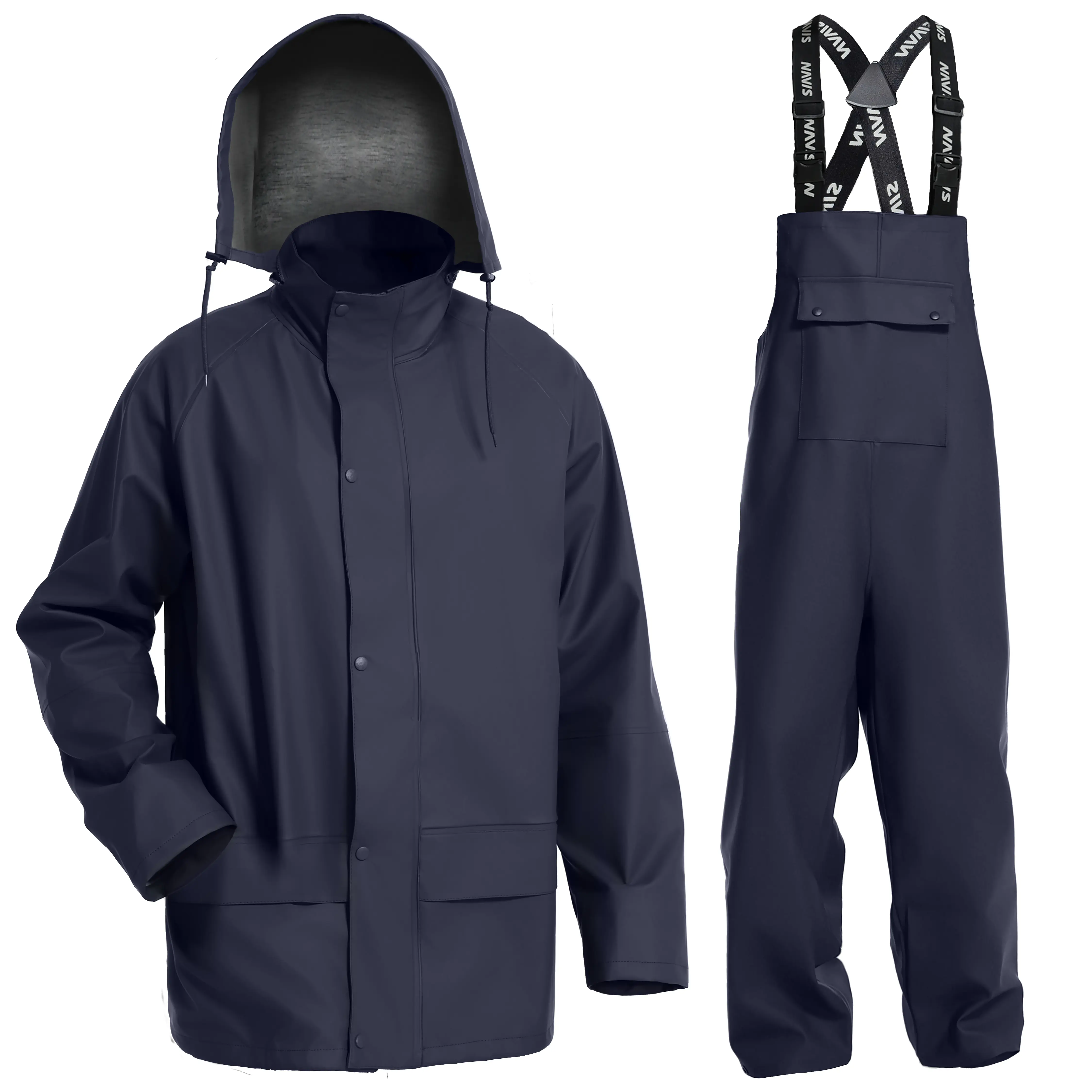 NAVIS MARINE Commercial Fishing Suit-Professional Grade Heavy Duty Jacket with Bib 0.70mm Thickness Foul Weather Gear waterproof jacket