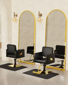 Baasha Premium Gold Salon Chair with Thickened Seat Cushion 360°Swivel Ergonomic Design Adjustable Weight Capacity 330 lbs Interior Leather Comfortable Stylist Chair Modern Furniture