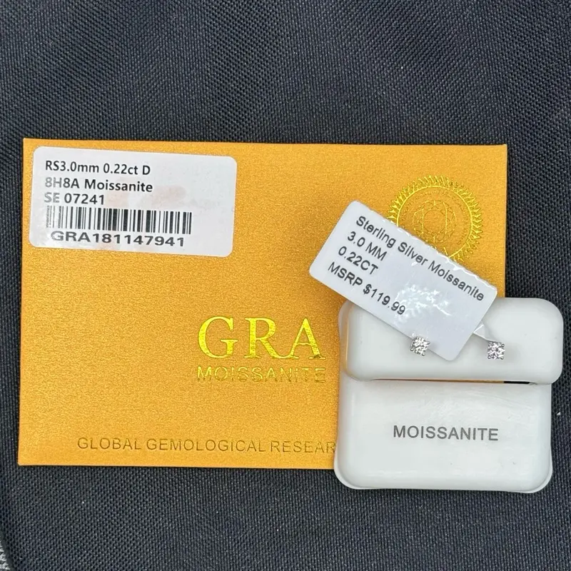 925 sterling silver 3mm round moissanite studs with GRA certification