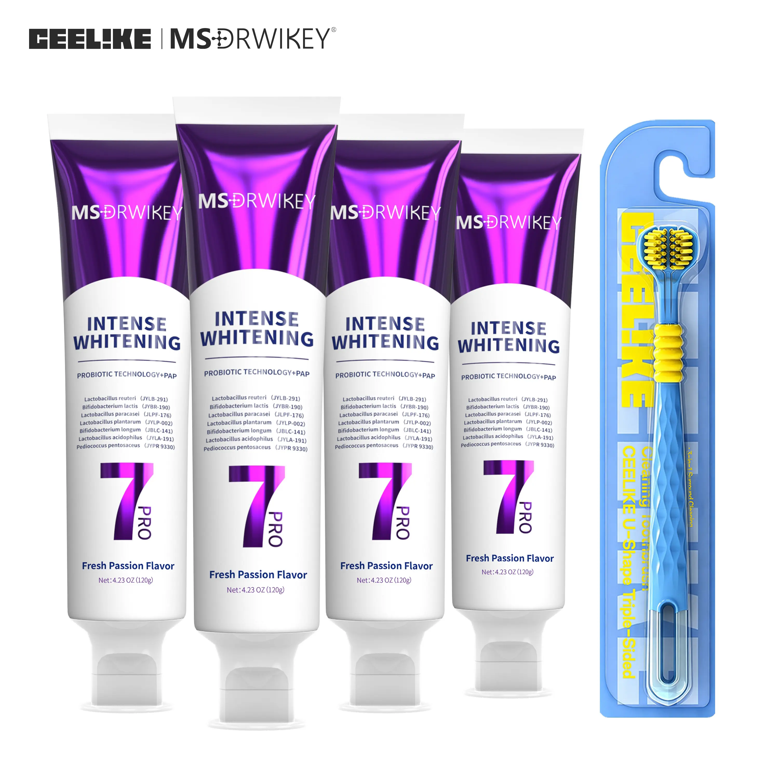 【live only】MS-DRWIKEY | CEELIKE 5-Piece Toothpaste Set – 4 toothpastes + 1 toothbrush, Effective Teeth Whitening, Enamel Repair & Fresh Breath