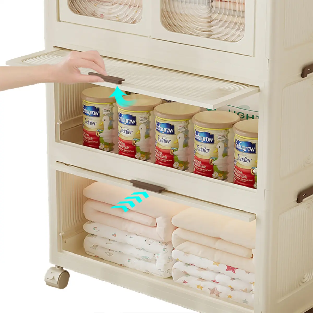 Portable Wardrobe Closet Storage Organizer for Clothes,Clothes Dresser,  Magnetic Doors with 4 Cubes & Hanging Rod,10 pcs hangers , Baby Wardrobe  Storage Cabinet,White - TikTok Shop