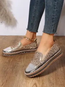 Women's Fashion Rhinestone Decorated Slip on Platform Shoes, Walking Shoes, Casual Lightweight Glittering Sequin Decor Shoes for Daily Wear, Footwear, Non-slip Comfortable Shoes for Women & Girls