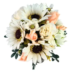 White Sunflowers and Peach Roses Bouquet