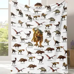 Jurassic Dinosaur Blanket, World Map Style Dino Names Throw Blanket, Soft Cozy Flannel Blanket for Bedroom Sofa, Dino Lover Gift