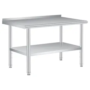 Garvee Stainless Steel Prep Table, 60 x 24 in, with Backsplash, Adjustable Undershelf, Commercial Heavy Duty Table with Adjustable Under Shelf for Outdoor Use,Restaurants,Hotels,Works
