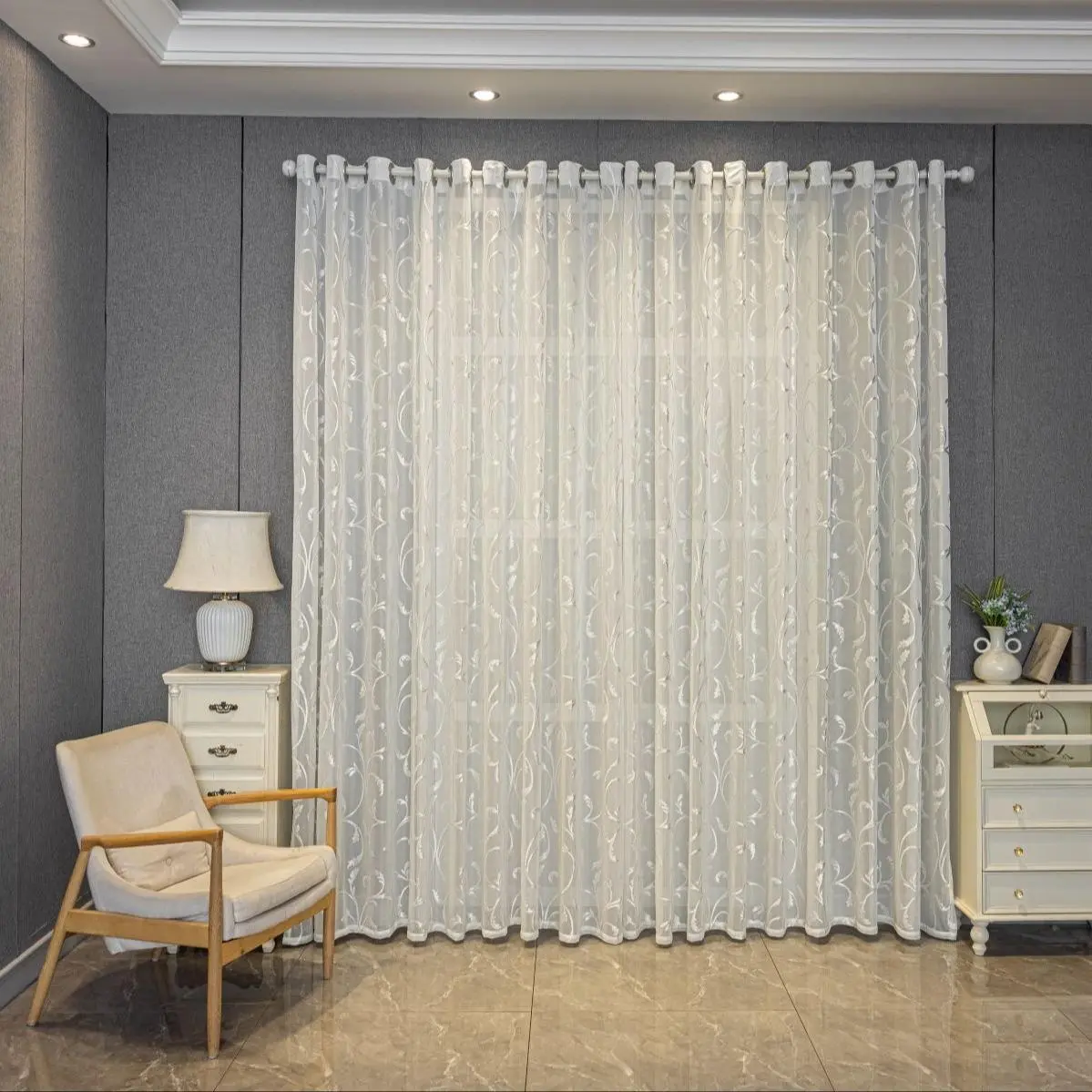 Modern Elegant White Lace Transparent Sheer Curtain, Home Decorative Curtain for Bedroom Living Room Balcony, Easy to Install with Holes Thermal Insulated Upgrade Curtain, Home Decoration Curtain, Window Curtain