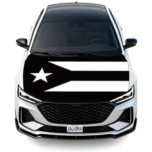 Puerto Rico Black & White Flag Car Hood Cover 4' x 5.25 Durable Polyester Spandex Stretchable Vibrant Colors Universal Fit Patriotic Car Accessories for Cars Trucks & SUVs
