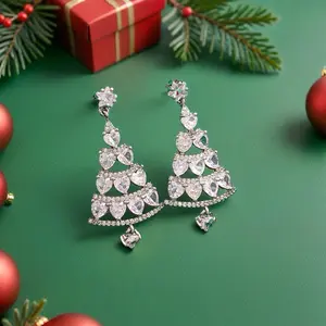 Christmas Tree Earrings, hypoallergenic Zircon Dangle Earrings for Women, Christmas Jewelry Gift for Women & Girls - Christmas Gift woman birthday