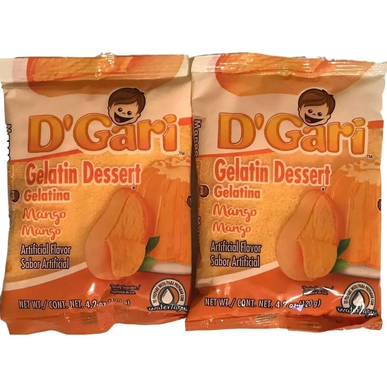 D Gari Pack of 2 Mango Gelatin 4.2oz, Prepare with Water, Quick Snacks, Mango Dessert, Gelatin, Mix, Mexico, Powder