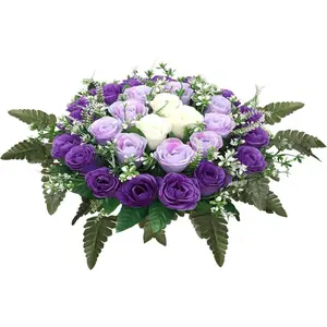 Artificial Cemetery Flowers,Silk Memorial Cake for Cemetery,Artificial Flower Centrepieces for Tables,Artificial Rose Graveyard Memorial Flowers for Headstones Decoration (Purple)
