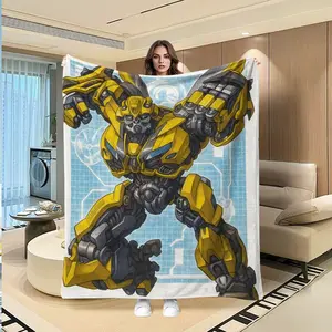 Bumblebee Mechanical Blueprint Plush Blanket, Soft Warm Multifunctional Throw for Sofa Bed Car Office Camping, Luxurious All-Season Gift, Custom Image Blanket