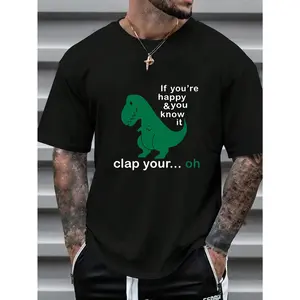 Men's Dinosaur Slogan Printed Round Neck Casual Commuter T-Shirt