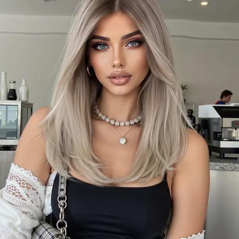16 Inch Long Straight Blonde Wigs for Women, Gorgeous Fluffy Wigs with Curtain Bangs, Synthetic Full Machine Wigs for Party, Daily Use, Synthetic Material Wigs, Synthetic Fiber Wigs, Artificial Wig