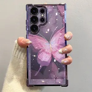 Purple Butterfly Patterned Case with Reinforced Corners for Drop Protection, a Sleek And Premium Feel, Compatible with for samsung Shockproof Back Covers, Suitable for Samsung for galaxy S25 Ultra, S24 Ultra, S23 Ultra, S22 Ultra, S25 Plus, S24 FE, S24+,