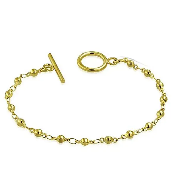 Sphere Link Chain in Yellow Gold with an Easy to Use Toggle Design, 7-Inch Statement Costume Jewelry, 7 Inch Bracelet, Daily Wear, Ball Link Chain, Stainless Steel, Unisex, 7 Inches