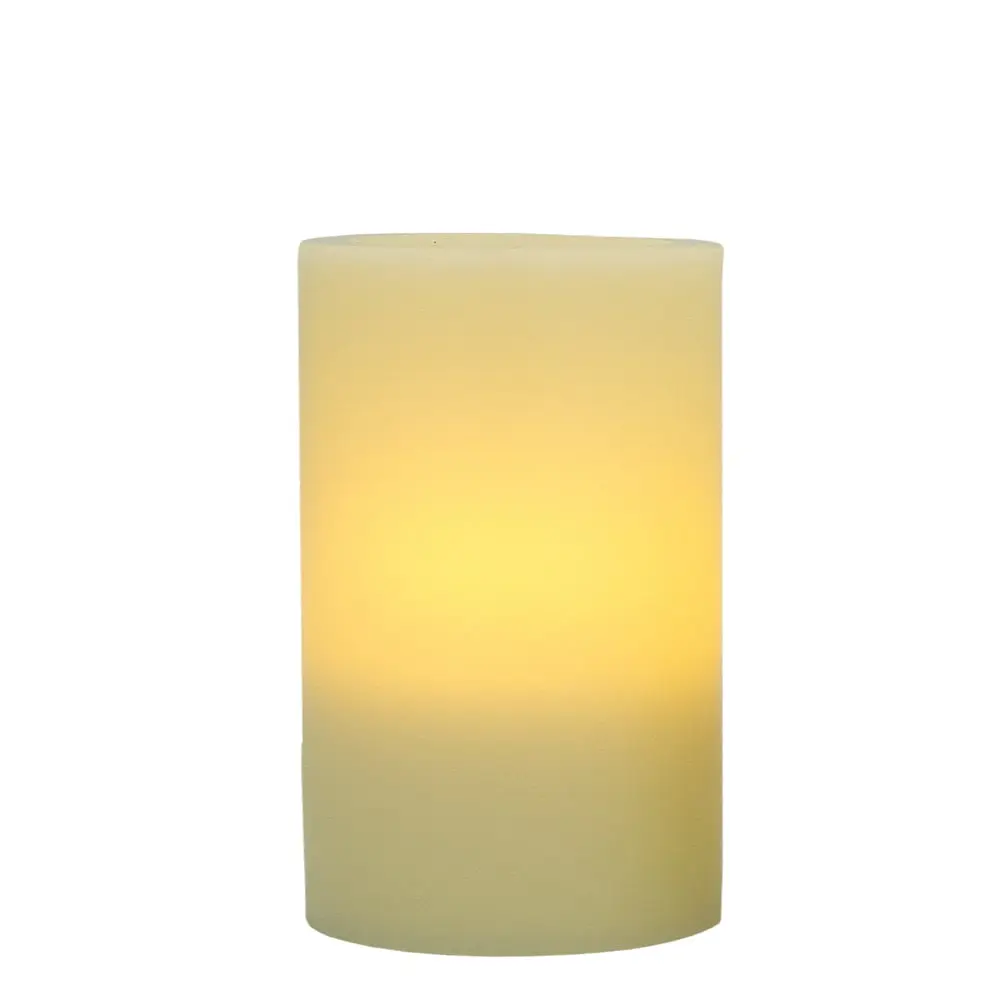 6 in. Ivory Beeswax Cylinder Flameless Candle with 360 Stand, Flicker Effect, Indoor Candle Lights, Modern Mood Lighting - Home Decor Table Accent, Ideal Gift Item, Batteries-Operated Holder, Pillar