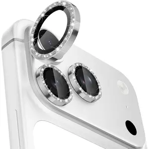 Glitter Camera Lens Protector for  17 Pro/ 17 Pro Max,  Clear Tempered Glass, Shatterproof Metal Sparkle Lens Cover, Easy Installation Bubble-Free, Bling  Gray