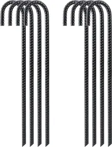 16 Inch Heavy Duty Galvanized Steel Rebar Stakes – 8 Pack J Hook Ground Anchors for Tents, Chain Link Fences, Trampolines