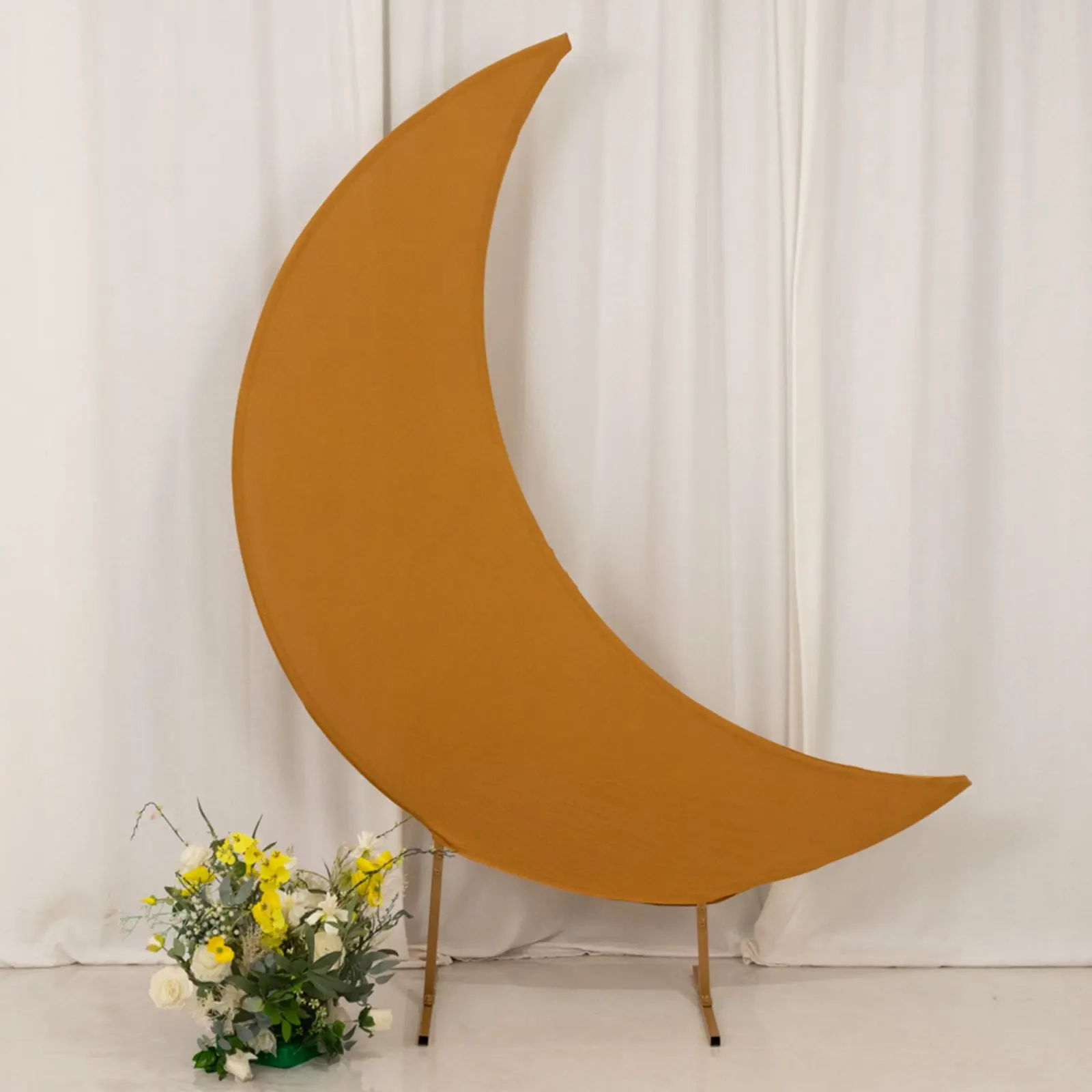 Gold Spandex Crescent Moon Wedding Arch Cover - Custom Stretch 6.5ft Fitted Chiara Backdrop Stand Cover, Wedding Arch Decor, Arch Panel Festive Backdrops & Banners