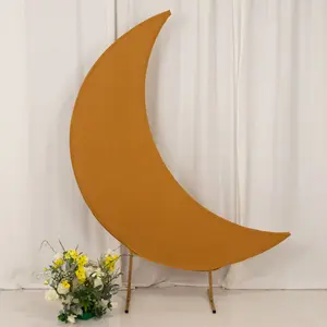 Gold Spandex Crescent Moon Wedding Arch Cover, Custom Stretch Fitted Chiara Backdrop Stand Cover - 6.5ft