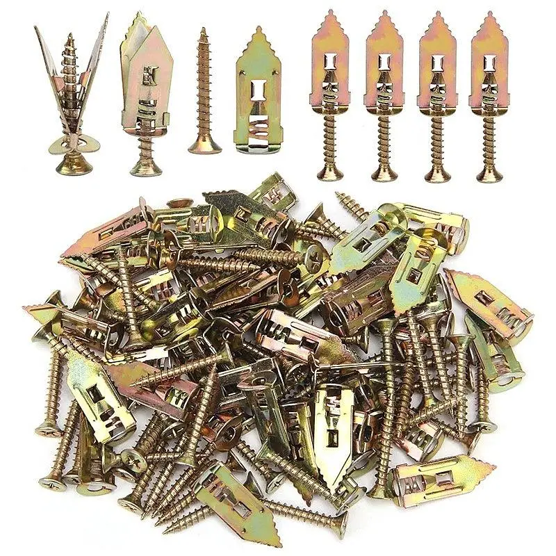 Self-drilling Drywall Anchors with Screws, 50/100pcs Galvanized Steel Wall Anchors, Easy Application No Drilling Required Fastener for Wood, Metal, Plastic Hardware