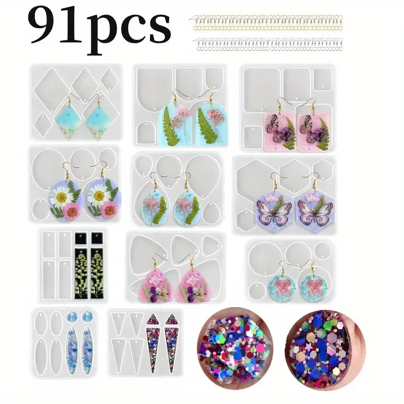 Resin Earring Mold 91 Pcs Resin Jewelry Molds Making Kit with 11 Pack Variety Shape Silicone Molds, Earring Molds for Epoxy Pendant, Earrings, Necklace, Keychains - Tools & Hardware.