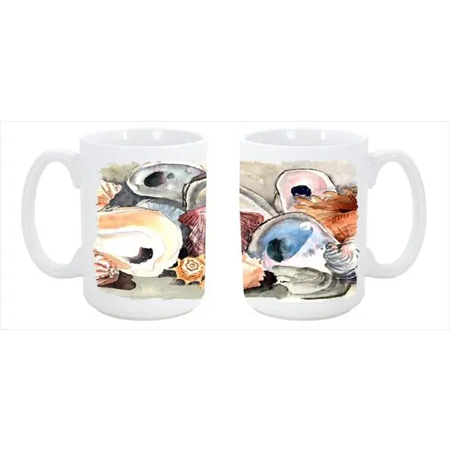 15oz Large Size Sea Shells Ceramic Coffee Mug - Dishwasher Safe, Microwavable Kitchen Drinkware Tea Cup