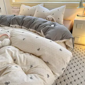 3pcs Breathable Dual-Layer Soft Bedding Set, Cute Bowknot Design, Ultra-Soft Fabric, Includes 1 Duvet cover & 2 Pillowcases, Girls Room Use