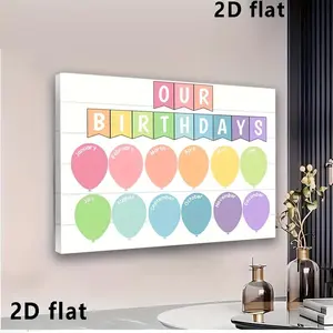 [Birthdays Wall Chart] 2D Flat Our Birthdays Wall Chart Poster Colorful Balloon Monthly Calendar Display for Classroom Home Decor Framed, 2D Flat	