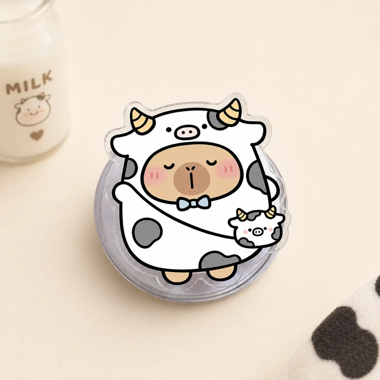 Cute Capybara in Cow Costume MagSafe Phone Grip – Kawaii Milk Cow Magnetic Phone Holder