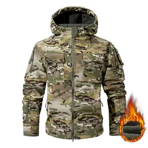 Men's Multi-Pocket Workwear Hooded Jacket, Fleece Waterproof Jacket, 9 Cl Menswear ose-Fitting Pockets Fleece Design. Menswear Coats Coats Tops Long Sleeve Operator Motocross Camo Camouflage Casual Navy Outdoorfun
