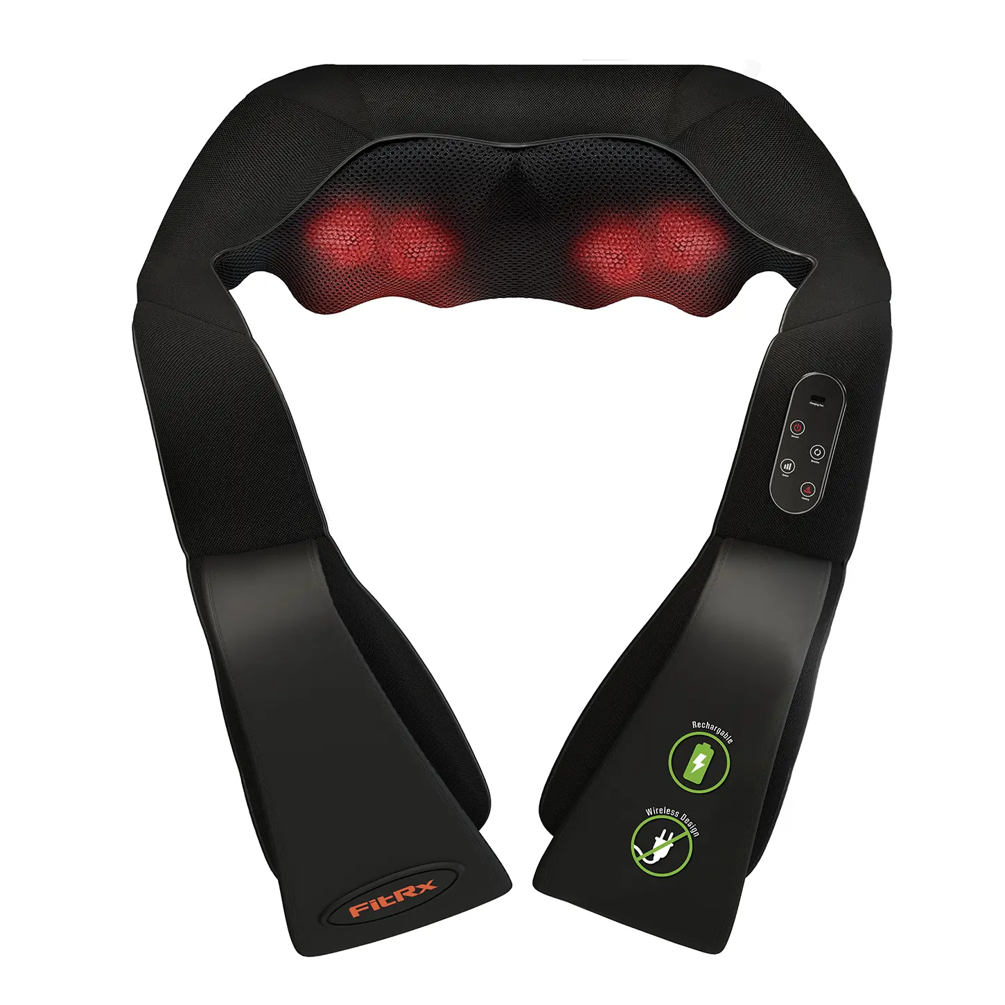 FitRx Cordless Shiatsu 3D Massager, USB-Rechargeable Shoulder, Back, and Neck Massager with Heat