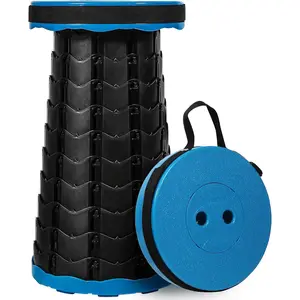 Upgraded Collapsible Stool, Portable Folding Stool with Load Capacity 500lbs for Adults, Sturdy Telescopic Seat for Camping Fishing Hiking BBQ, Blue
