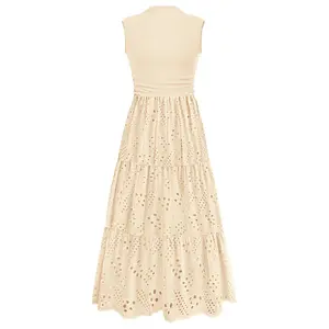 PrettyGarden Women's Summer Maxi Dress Casual Eyelet Sleeveless Wedding Guest Outfit Tank Top Sundress with Pockets, Womenswear Stylish Elegant Cute