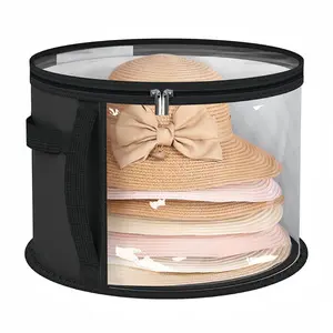 Hat Storage Bucket, Travel Organizer for Clothing and Hats, Space-Saving Foldable Round-Brim Bag, Transparent Window with Handle