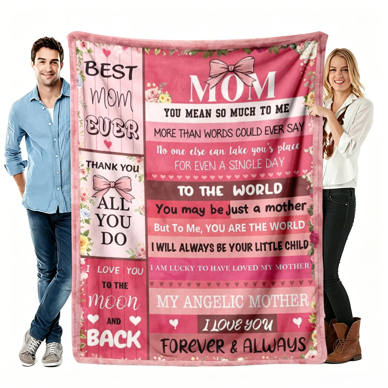 Classic Wrinkle-Resistant Flannel Throw Blanket - Flannel Texture, Machine Washable, PVC-Free, Multi-Size (30x40 to 60x80 in, 60x80 in Option), Durable Soft Cozy Warm Plush, Mother’s Love Quote Print, 1-Count Home Couch Nap Accessory, Mother's Day Gift