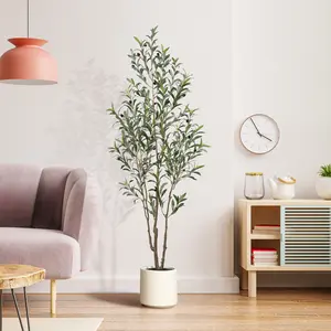Artificial Olive Tree With Large White Planter - Muti-Trunk Faux Tall Olive fake Plant 450/630/810 Leaves And 20/28/36 Fruits - Perfect For Indoor And Outdoor Decor, Living Room, Home, Office, And Seasonal Celebrations Decorative Matte Ornaments