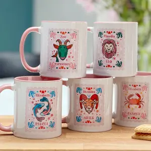 [Custom Name] 12 Zodiac Sign Mug, Custom Astrology Coffee Cup with Name, Cute Horoscope Animal Ceramic Mug, Birthday Gift for Women Friends, Zodiac Lover Mug