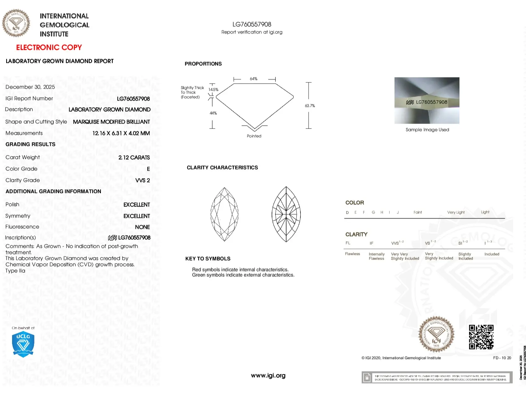 2.12ct Marquise Modified Brilliant Lab Grown Diamond (E, VVS2, EX/EX)