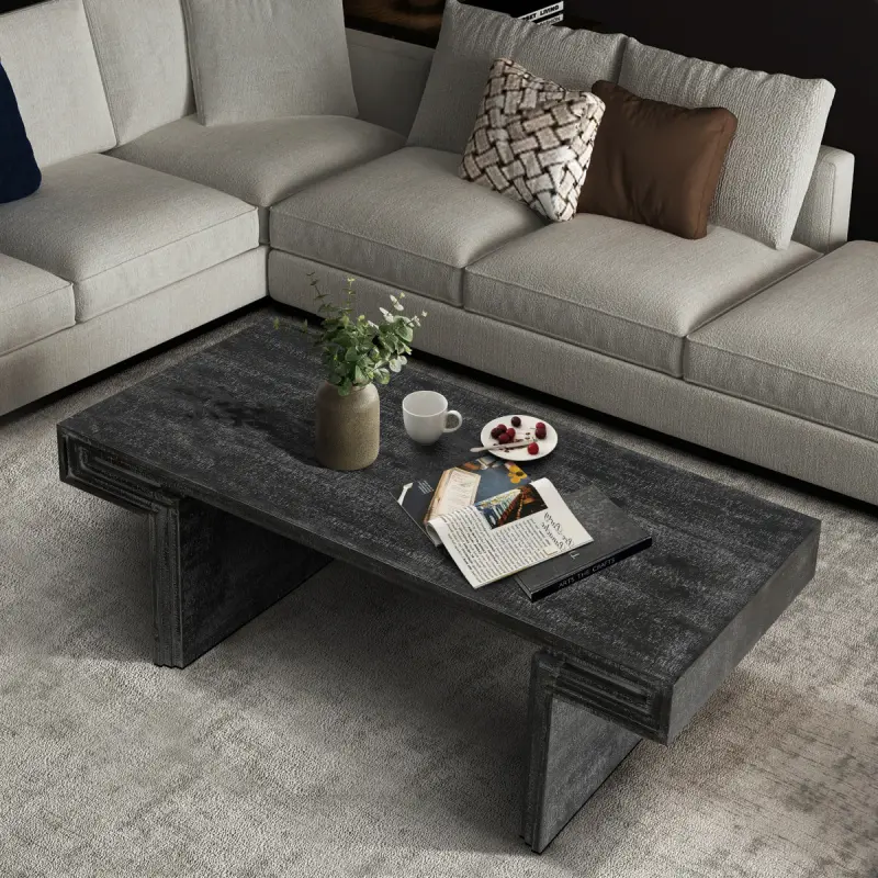 American Vintage Industrial Coffee Table - Premium Reclaimed Wood Texture, Rectangular Double-Tier, Rustic Antique Black Finish, Easy Assembly for Living Room, Office | summerwins coffee tables