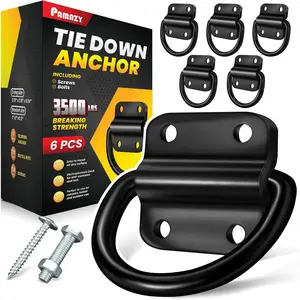 6PCS Heavy Duty Steel D Rings Tie Down Anchors Ultra Durable 3500 Pound Breaking Strength Surface Mount Hooks for Trailer Truck Bed with Screws & Bolts