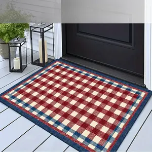 Red Blue White Checkered Mat Non-Slip Doormat, Suitable for Entryway, Hallway, Balcony, Garage, and Multiple Scenarios. Outdoor Rugs, Balcony and Patio MatnNew Year Decoration | Valentine's Day Decoration