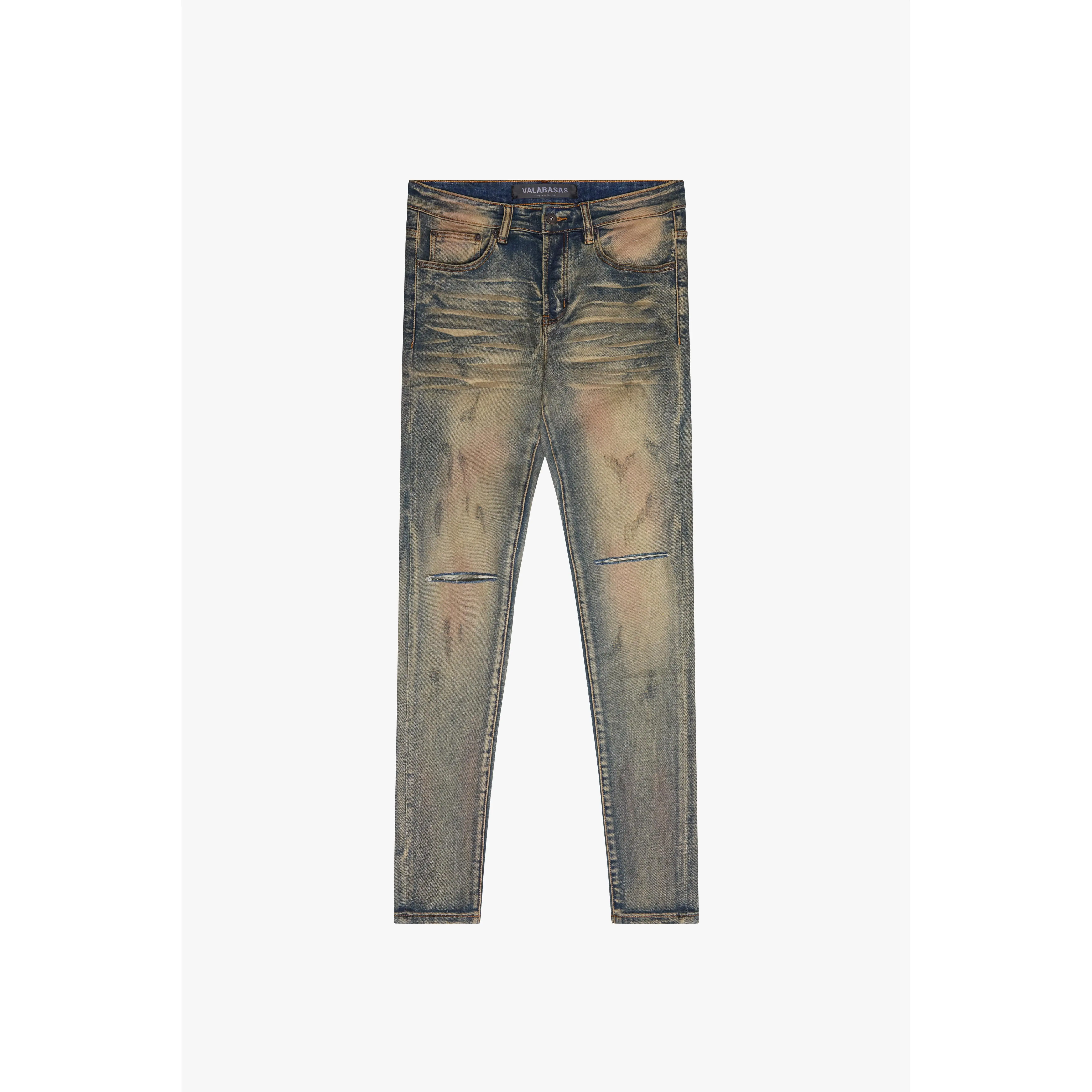 Men's MR CLEAN 2.0" Blue Denim Skinny Jeans, Memphis Menswear, Fitted Spandex-Enhanced Bottoms, Pocket