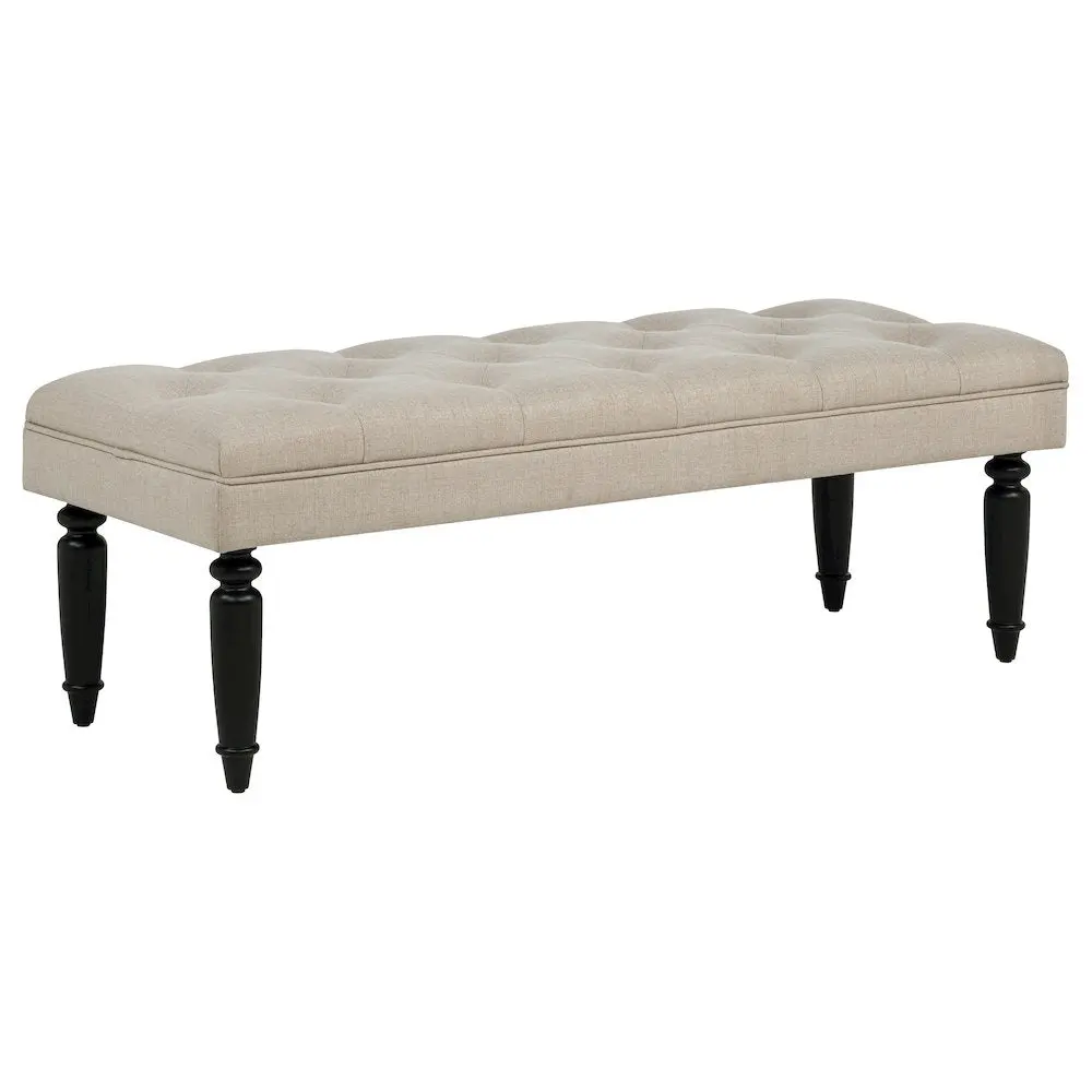 Marsha 52-in Cloth Covered Entryway Accent Bench - Latte Finish, Traditional-Modern Design, Button Tufting, Turned Wooden Legs, Fabric Exterior Bench, Cloth Covered Benches
