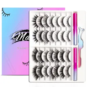 Magnetic Eyelashes Kit, Long Lasting and Reusable, Natural Look, False Eyelashes with Magnetic Eyeliner & Tweezers(14 Pairs) Makeup Cosmetic