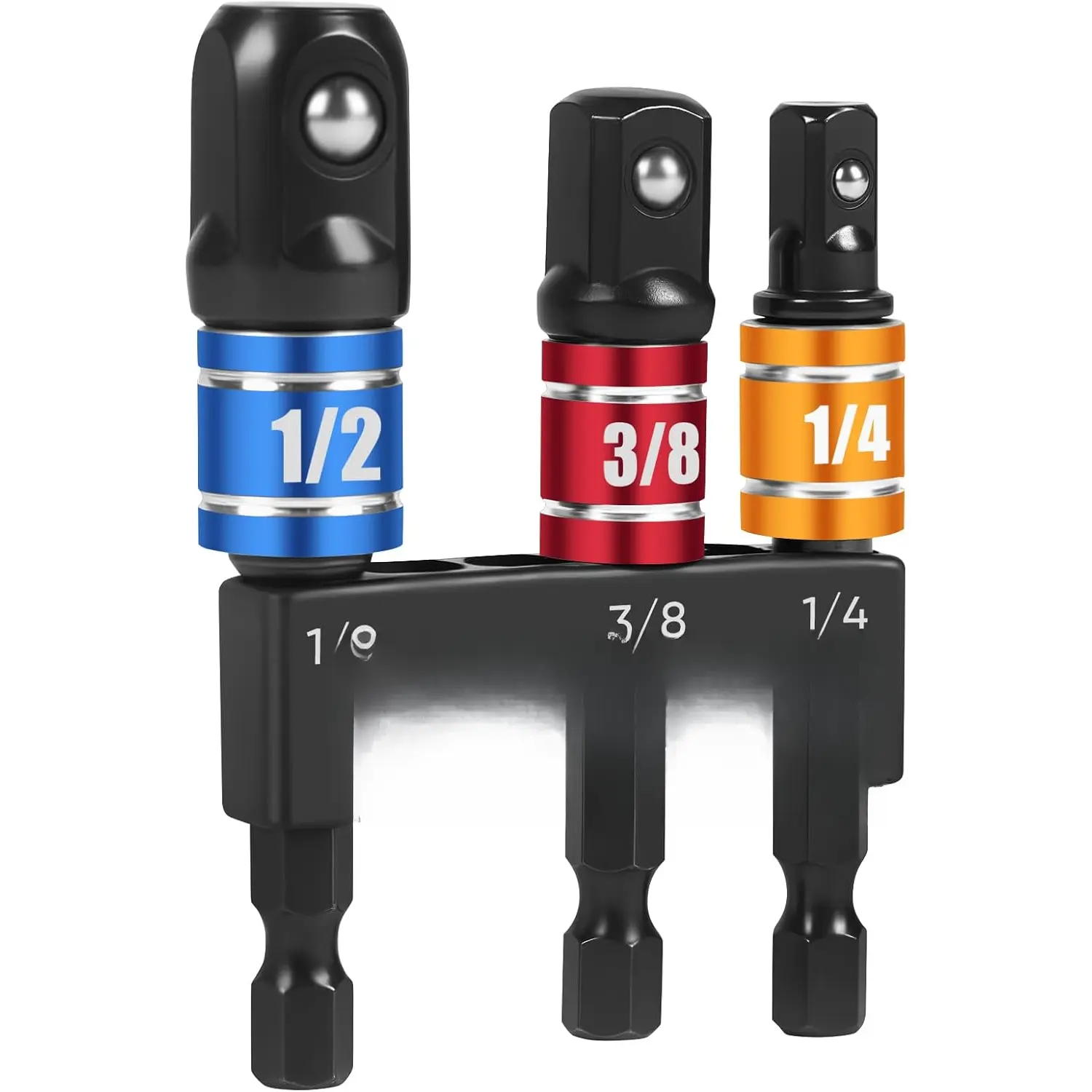 3 count Impact Socket Adapter Set - 1/4", 3/8", 1/2" Drill Socket Adapters with Extension Driver Bit & Holder, Socket Drill Adapters Compatible with Power Drill and High Torque Impact Wrench