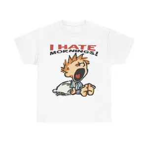 [100%25 Cotton] Oversized Vintage I Hate Mornings Tshirt, Retro Cartoon Tshirt, Baggy Fit Graphic Tee, Vintage Tshirt, Trendy Tshirt, Y2K, Vintage 90S Tee Golf Gift T-Shirt For Men And Women